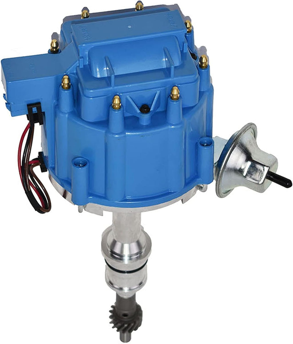 HEI Distributor 65K Volt Blue Cap 8mm Silicone Spark Plug Wires and Pigtail Wiring Harness Kit U791