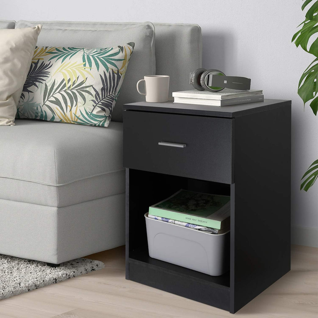 Black Nightstand with 1 Drawer and Shelf G423