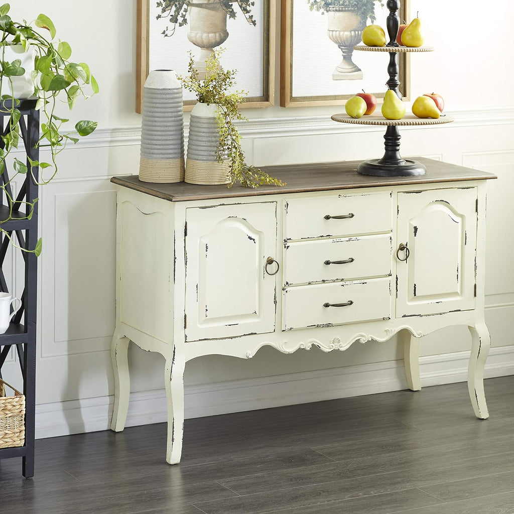 Beige & Brown Wood Cabinet with 3 Drawers and 2 Cabinets N80541