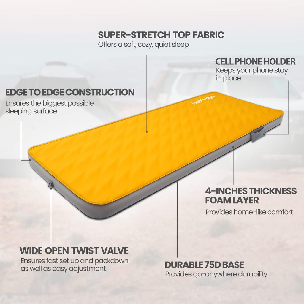 4 Inch Self-Inflating Foam Sleeping Pad with Pump Sac, 78'' x 30'' x 4'' I426