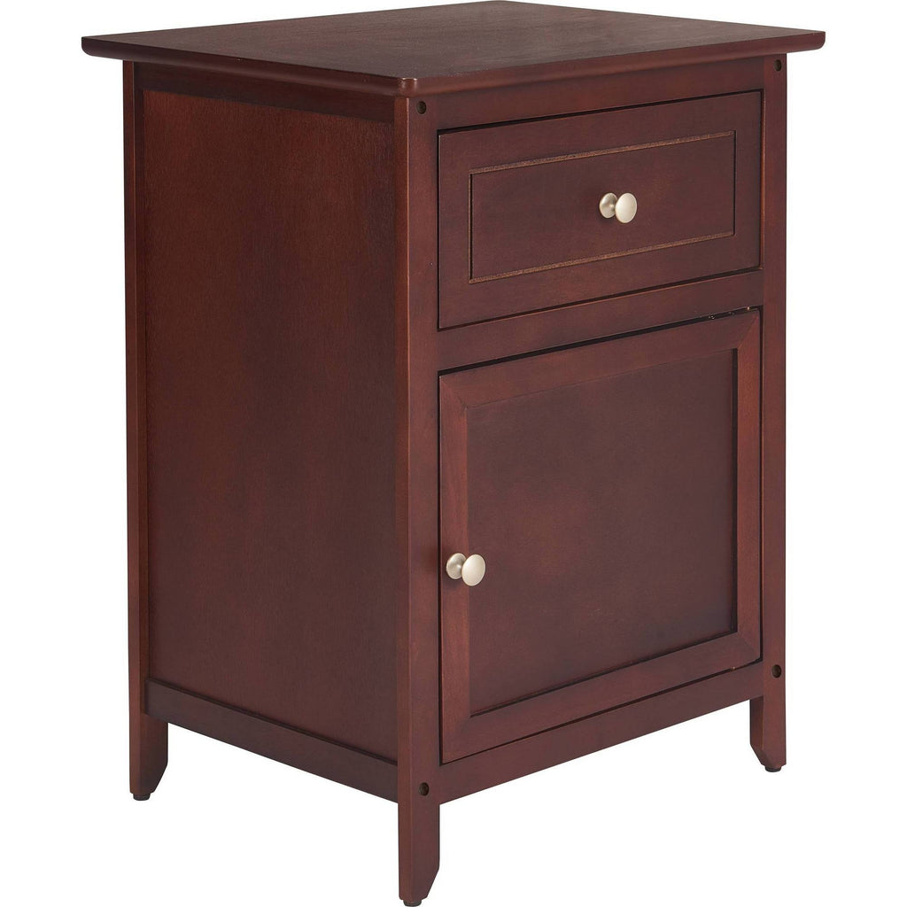 Walnut Side Table with Drawer and Storage Cabinet O892403