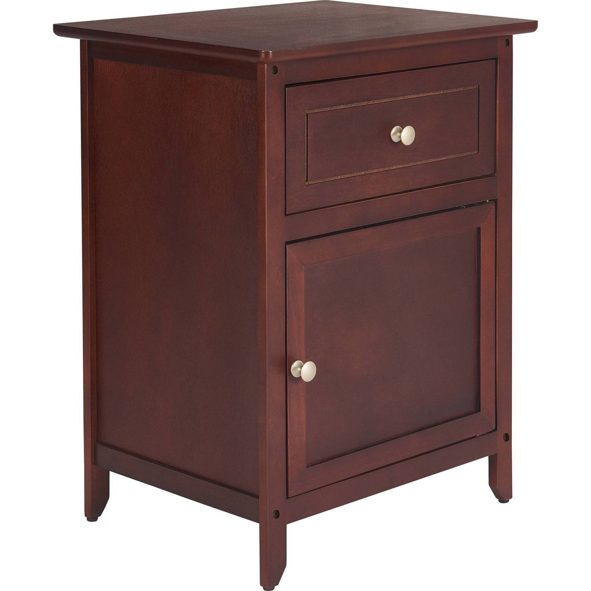Walnut Side Table with Drawer and Storage Cabinet O892403