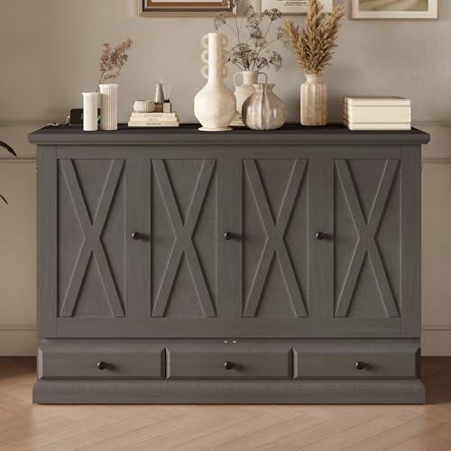 Queen Size Murphy Bed Cabinet with Charging Station and Storage Drawer B686645