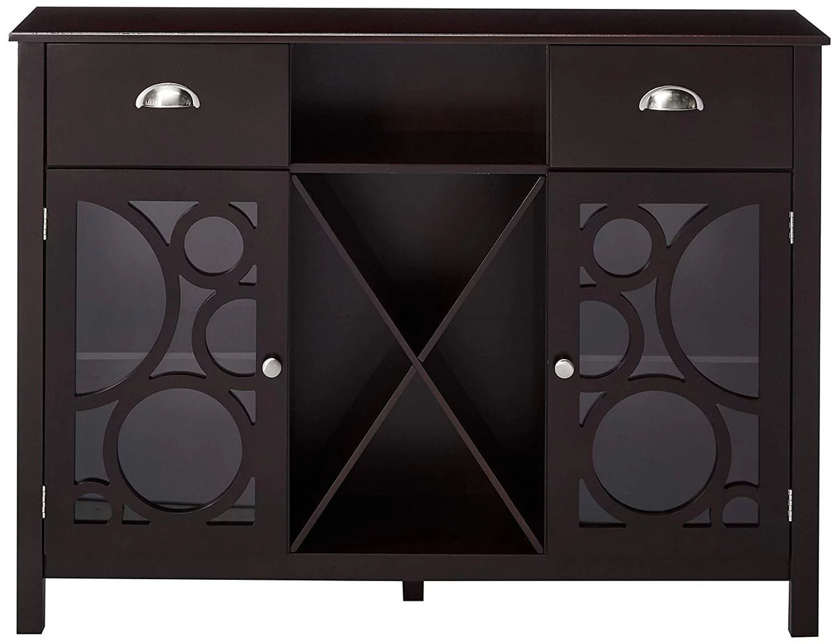 Dark Cherry Wood Sideboard Buffet Server with Wine Rack L35036
