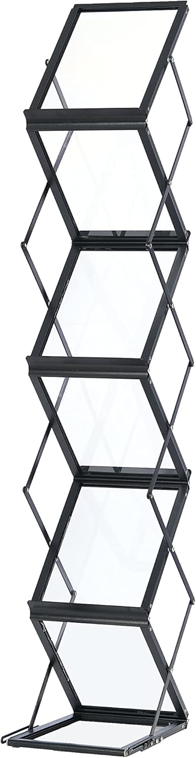Black 6 Pockets Aluminum Literature Display Rack with Bag V7062