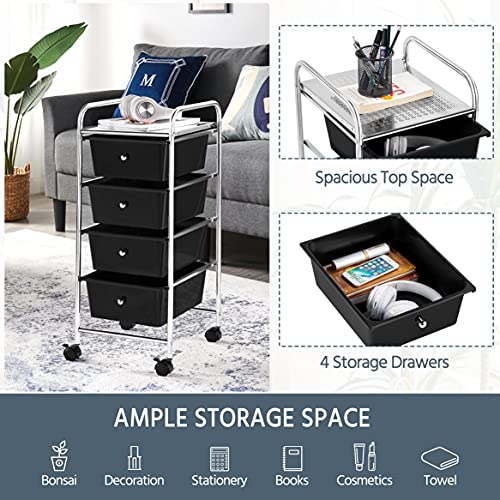 Black 4 Drawer Rolling Plastic Storage Cart U73405