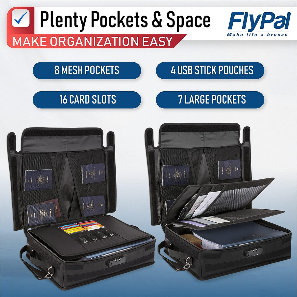 Fireproof Document Organizer Bag with Lock, 3-Layer File Storage Box with Dividers, Waterproof Collapsible File Holder R601133
