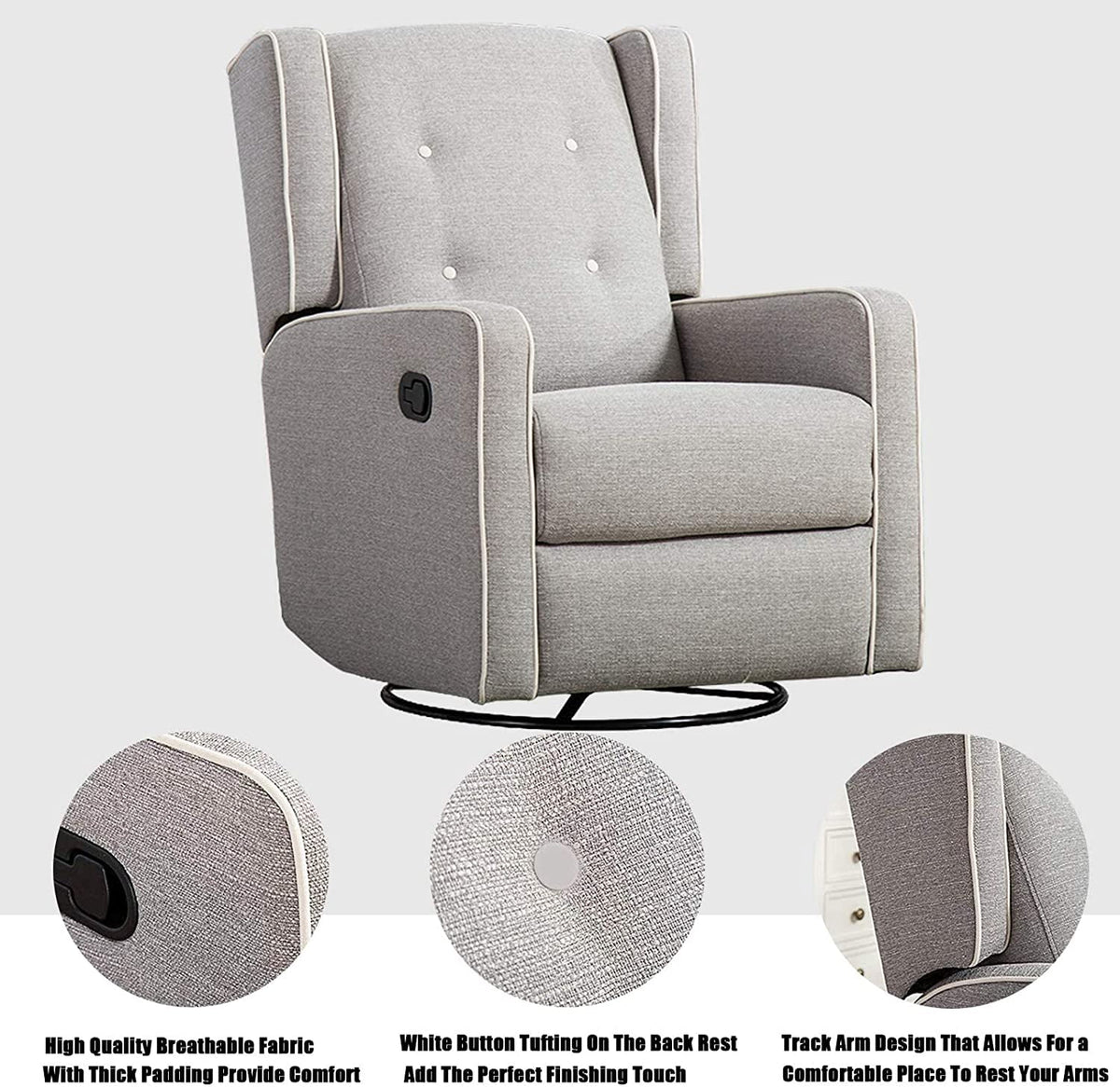 Gray Manual Swivel Rocker Recliner Chair Z9391