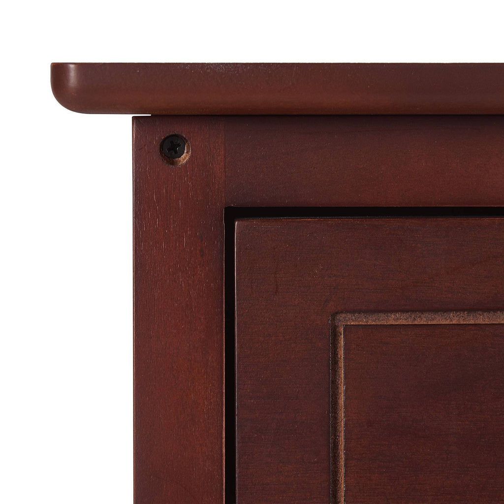 Walnut Side Table with Drawer and Storage Cabinet O892403