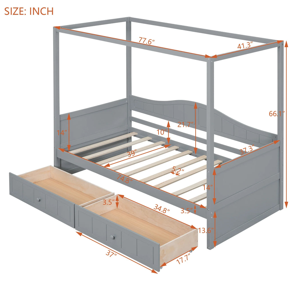 Twin Size Canopy Day Bed with 2 Drawers D61222