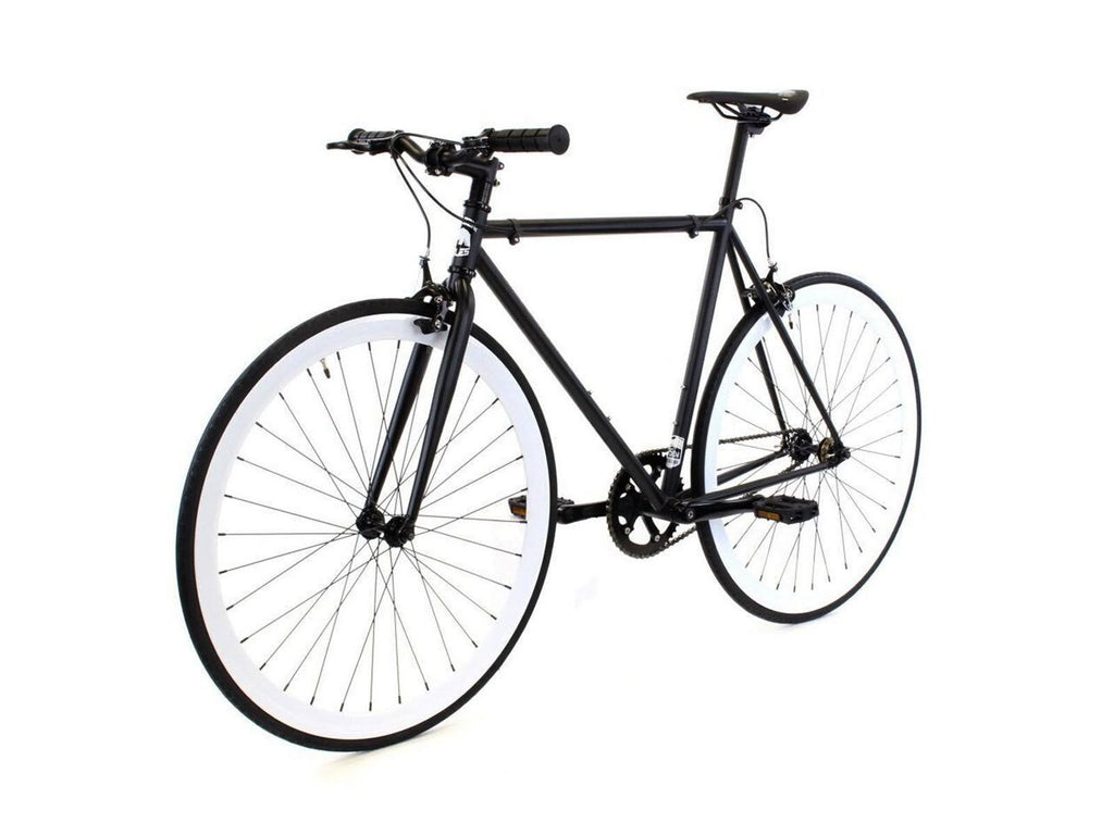 Matte Black White Single Speed City Bike E3582