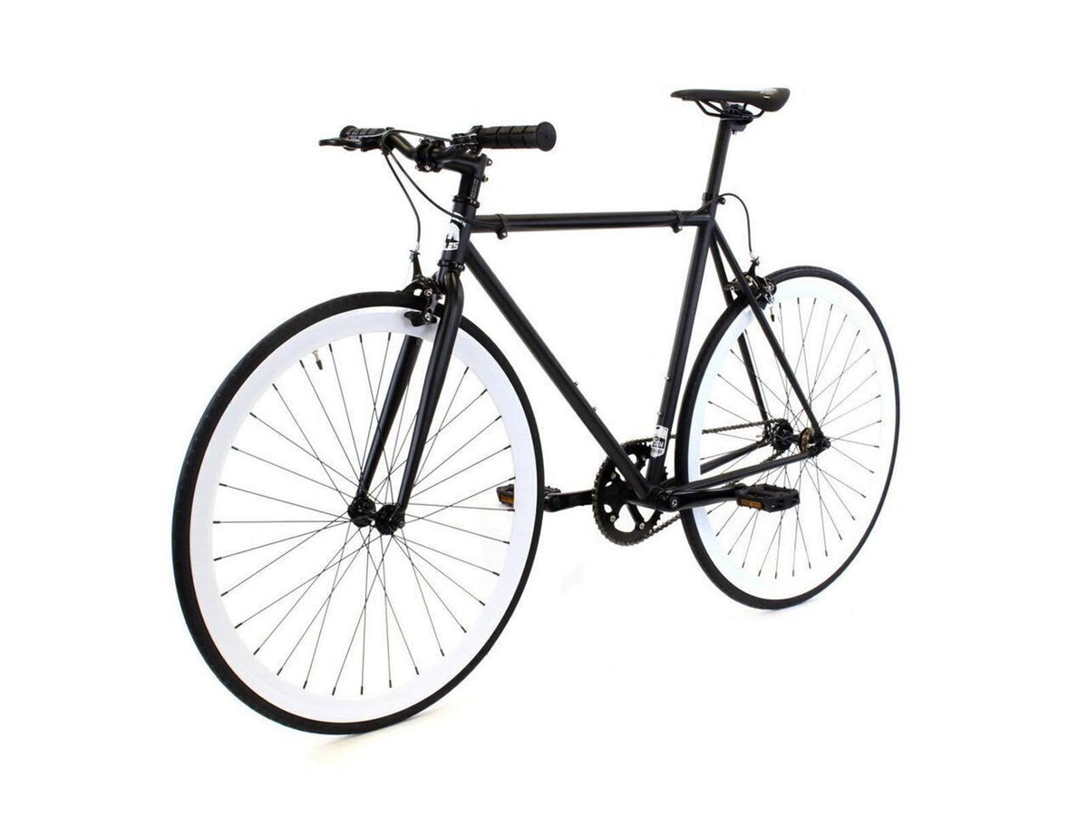 Matte Black White Single Speed City Bike E3582