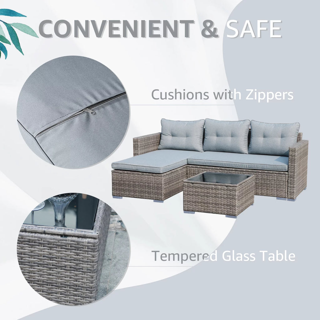 5-Piece Grey Rattan Outdoor Sectional Sofa Set with Glass Coffee Table G8082
