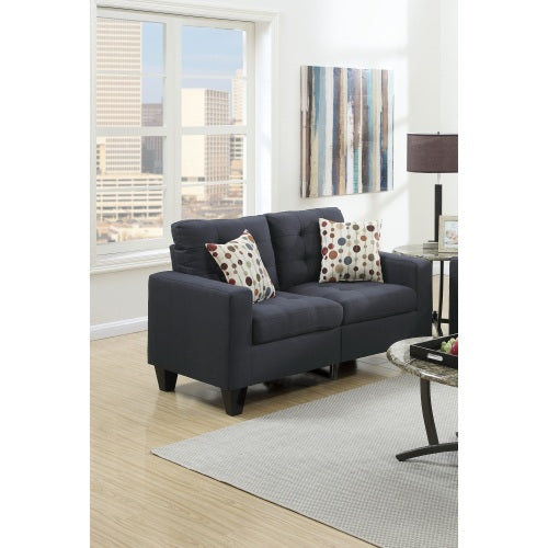 2pc Black Polyfiber Tufted Sofa Loveseat Set G458782