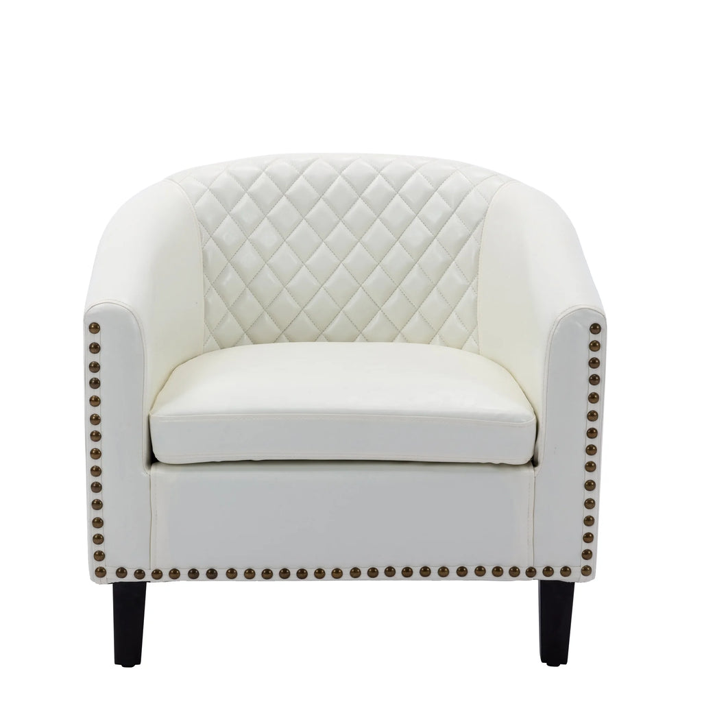 White PU Leather Barrel Club Chair with Solid Wood Legs N4080