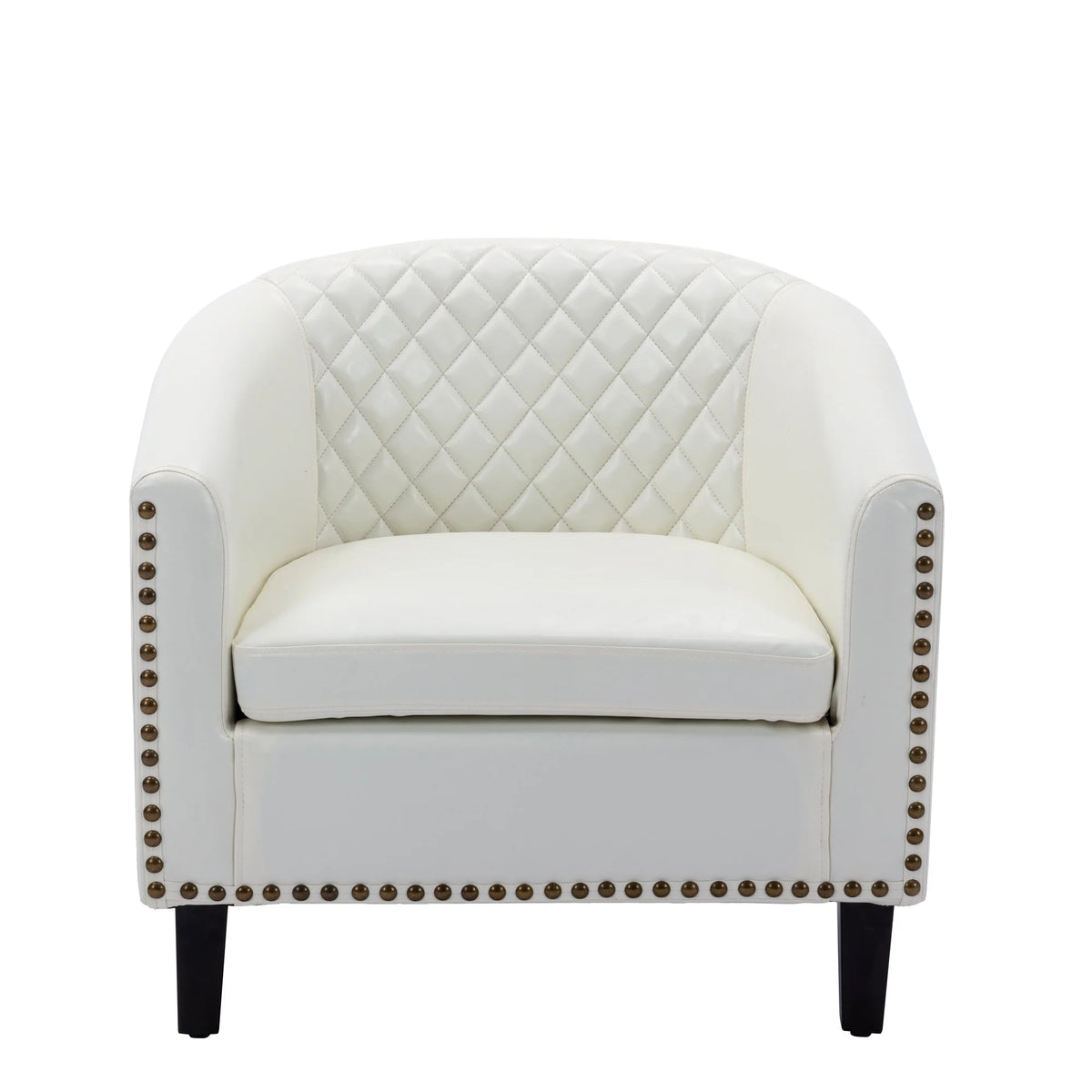 White PU Leather Barrel Club Chair with Solid Wood Legs N4080