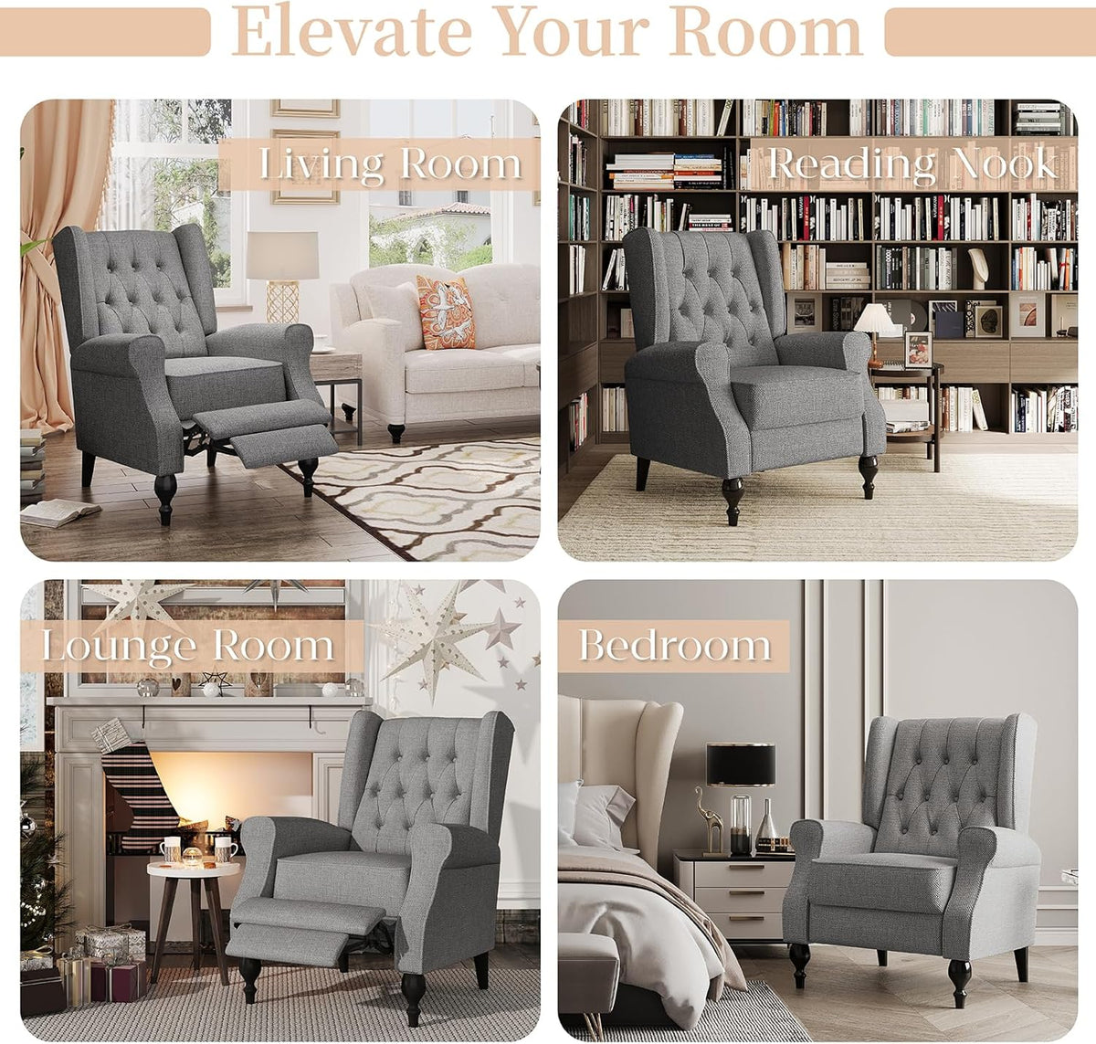 Dark Gray High Back Upholstered Recliner Chair U922003