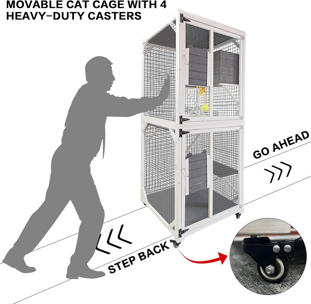 3-Tier Waterproof Cat Cage on Wheels with Windows & Doors R4035