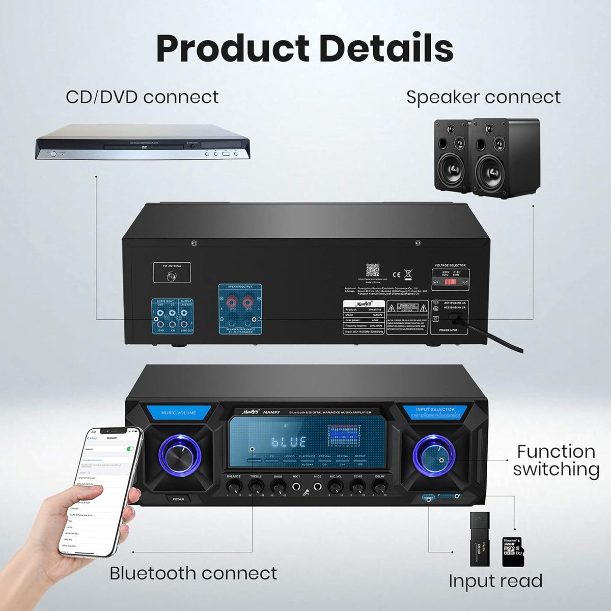 Home Audio Amplifier Stereo Receiver Bluetooth 2 Channel F901400