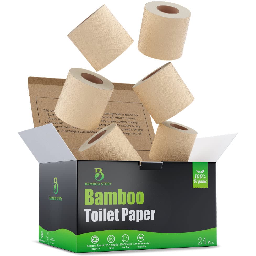 Bamboo Toilet Paper, 3PLY 300 Sheets, Unbleached, Brown Q696584