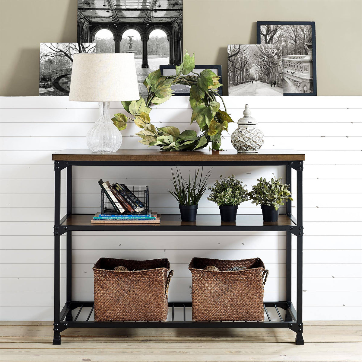 Rustic Antique Oak Black Multifunction Island C623