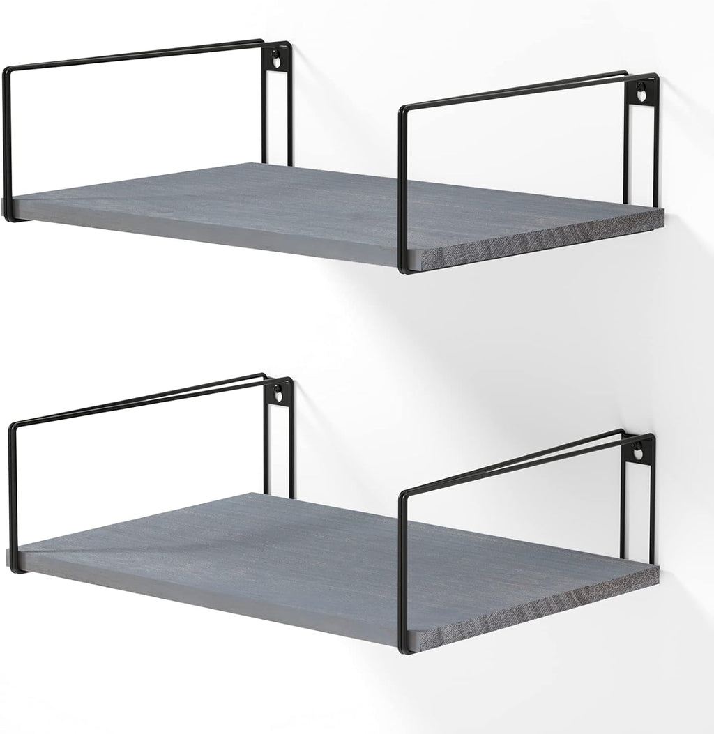 Weathered Grey Wood Wall Shelves Set of 2 E16252