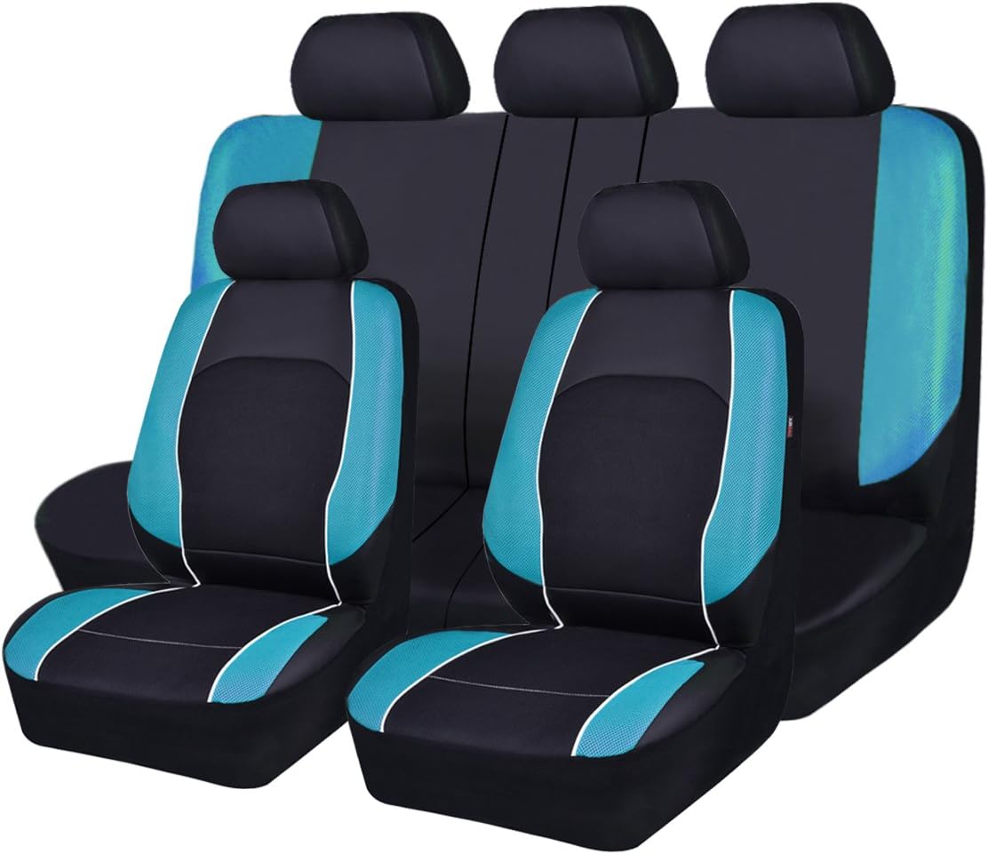Faux Leather Car Seat Covers Full Set 11PCS Turquoise Blue E564414