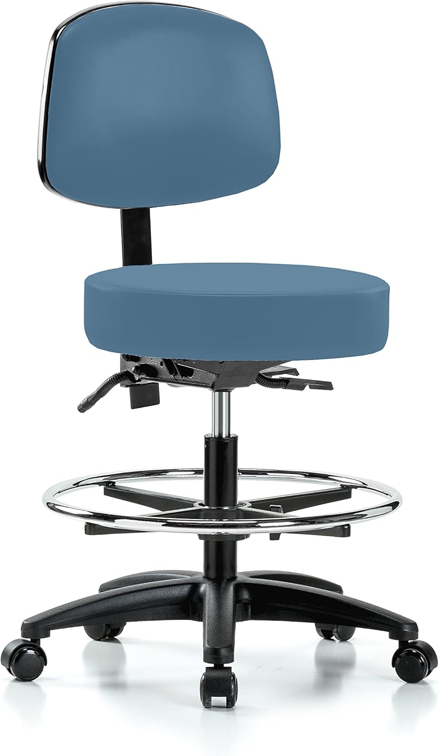 Black Vinyl Rolling Adjustable Doctor's Stool with Back C406384