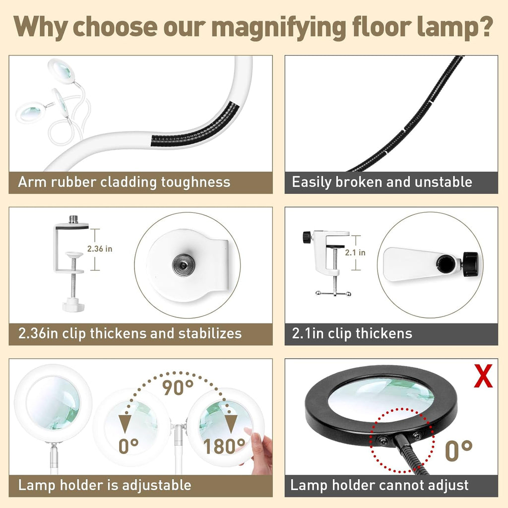 3 in1 Flexible Gooseneck Magnifying Floor Lamp with Light and Stand Q4206