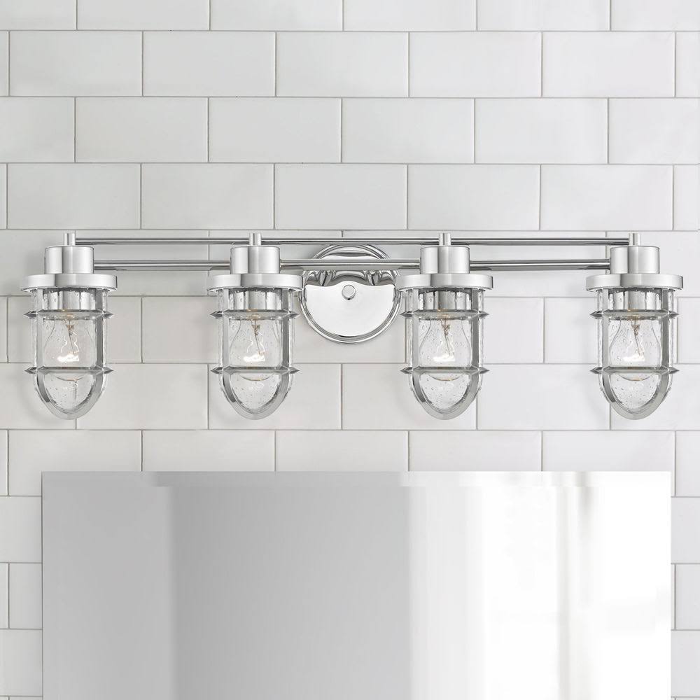 Seeded Glass Bathroom Light Chrome Cage 4 LT R6717