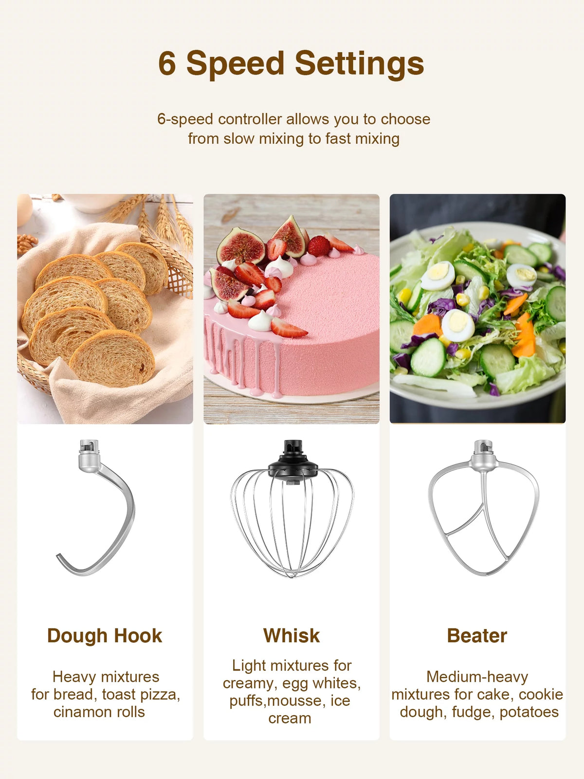 5.5QT Tilt-Head Stand Mixer with Dough Hook, Whisk & Beater, Gold Y234469