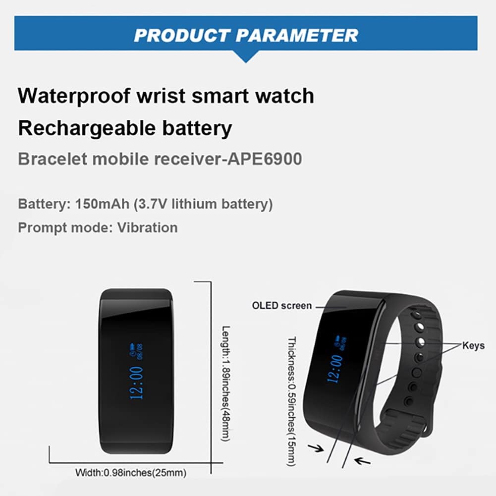 Wireless Calling System, Waterproof Pager Watch Receiver, Pack of 5 Pagers and 1 Receiver R159