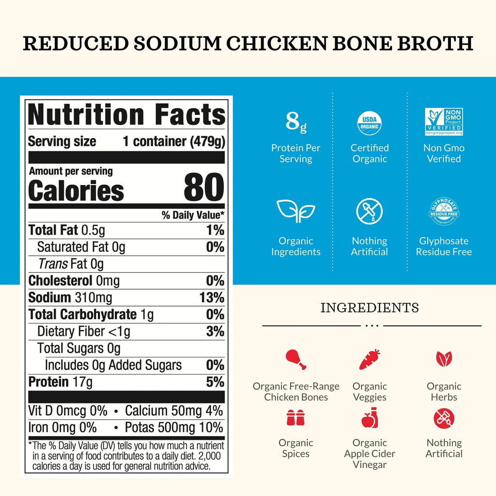 6 Pack Reduced Sodium Chicken Bone Broth X323