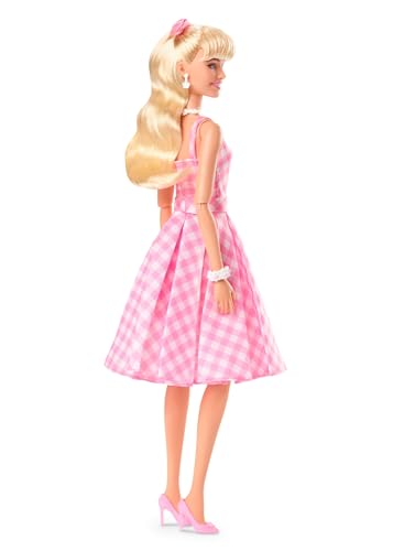 Collectible Doll Wearing Pink and White Gingham Dress with Daisy Chain Necklace V2645