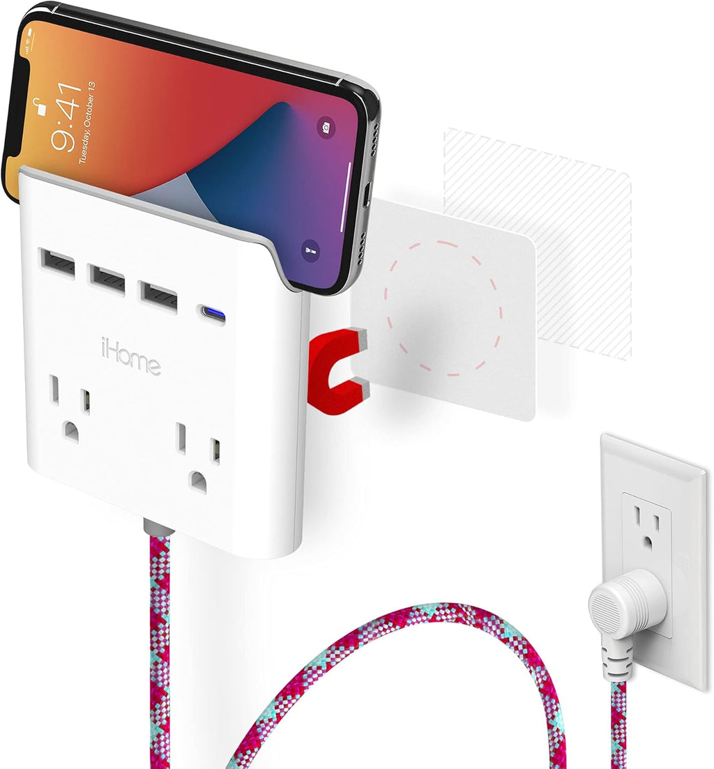 2 Outlet 4-Port USB Wall Charger with 6 Ft Extension Cord Pack of 2 C719206
