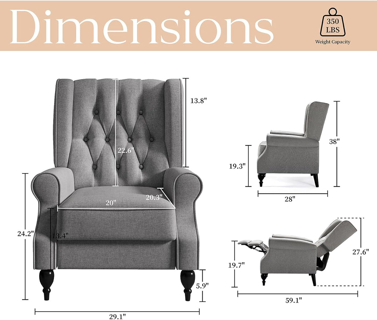 Dark Gray High Back Upholstered Recliner Chair U922003