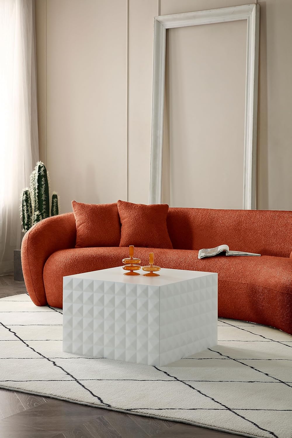 Orange Boucle 5 Seater Curved Sofa P5005