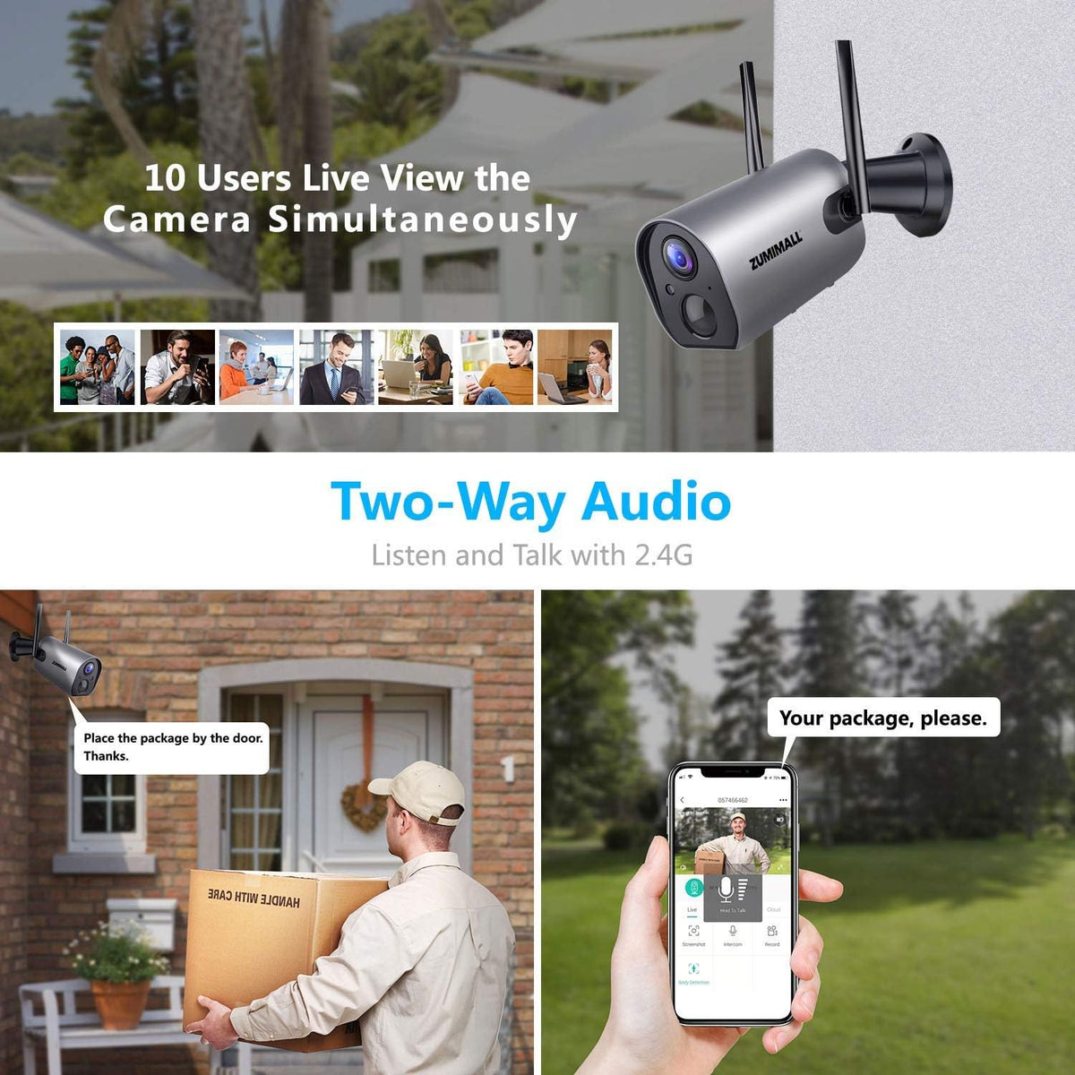 Wireless WiFi Security Camera, Rechargeable Battery Powered, 2PCS C4669