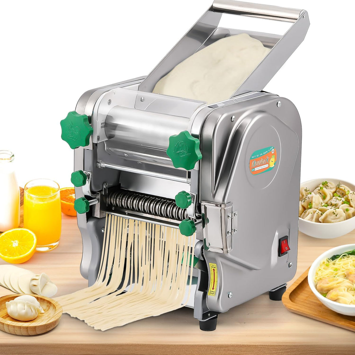 Commercial Electric Pasta Maker 2-in-1 Automatic Noodle Machine Thickness Adjustable 2mm 6mm Noodle Heavy Duty Dough Roller Pressing Machine 750W W904106