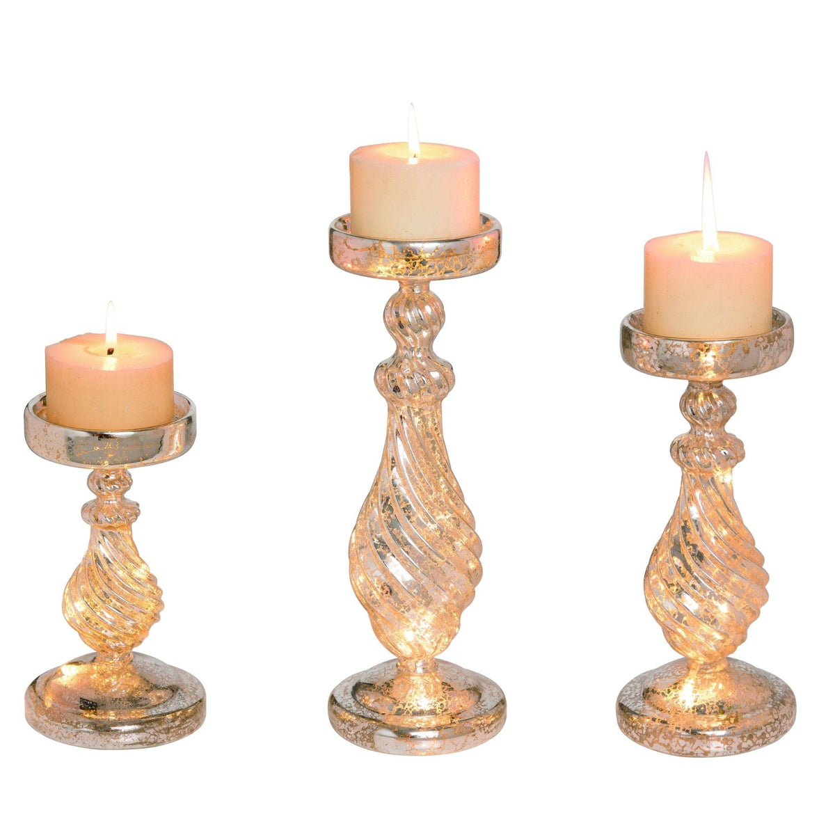 Set of 3 Gold LED Lighted Pillar Candle Holders H144