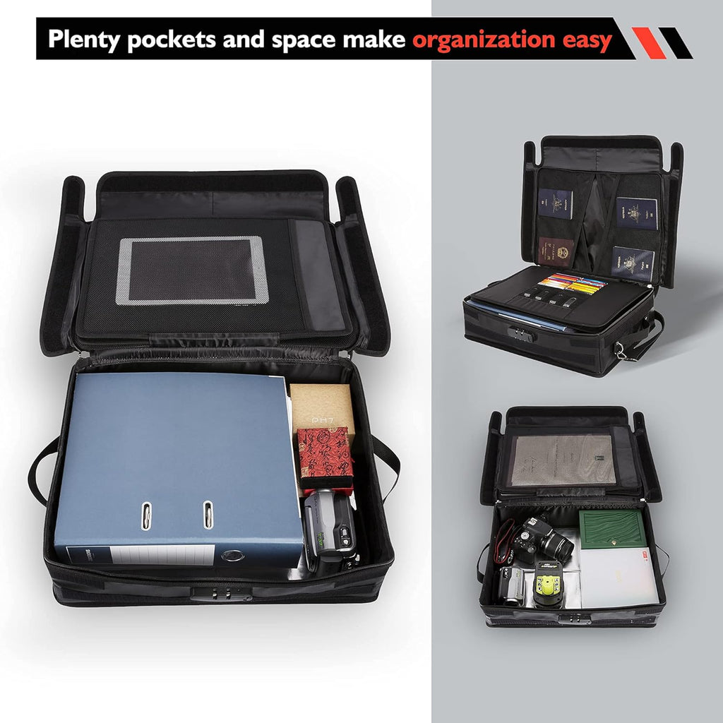 Fireproof Document Organizer Bag with Lock, 3-Layer File Storage Box with Dividers, Waterproof Collapsible File Holder R601133
