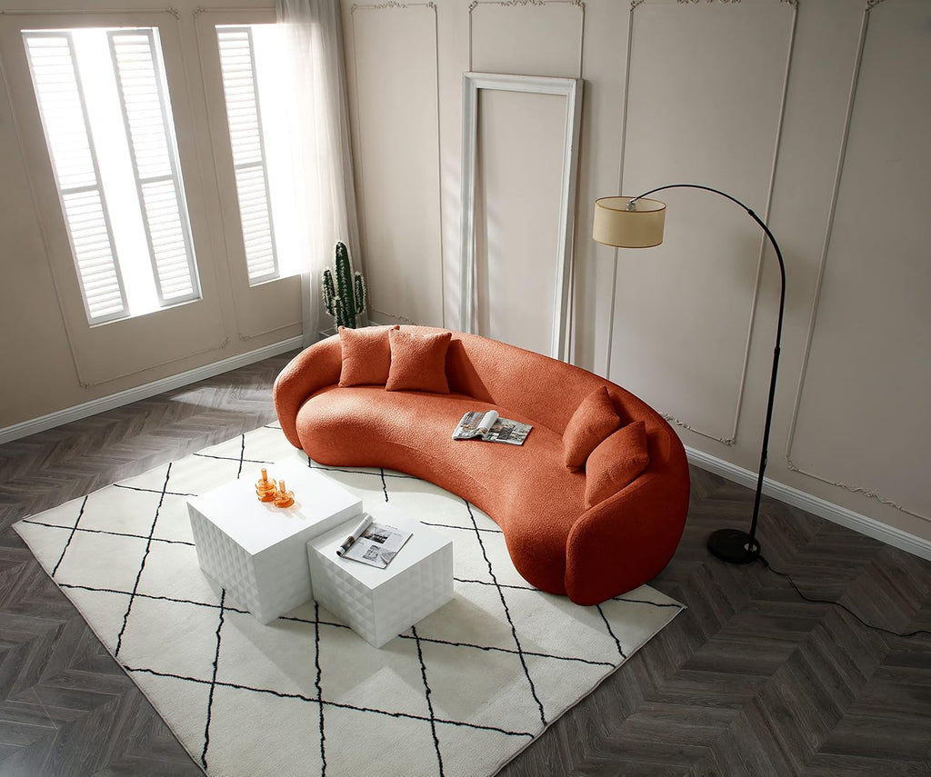 Orange Boucle 5 Seater Curved Sofa P5005