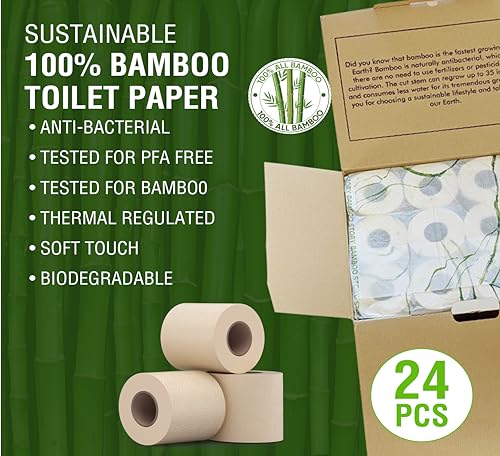 Bamboo Toilet Paper, 3PLY 300 Sheets, Unbleached, Brown Q696584