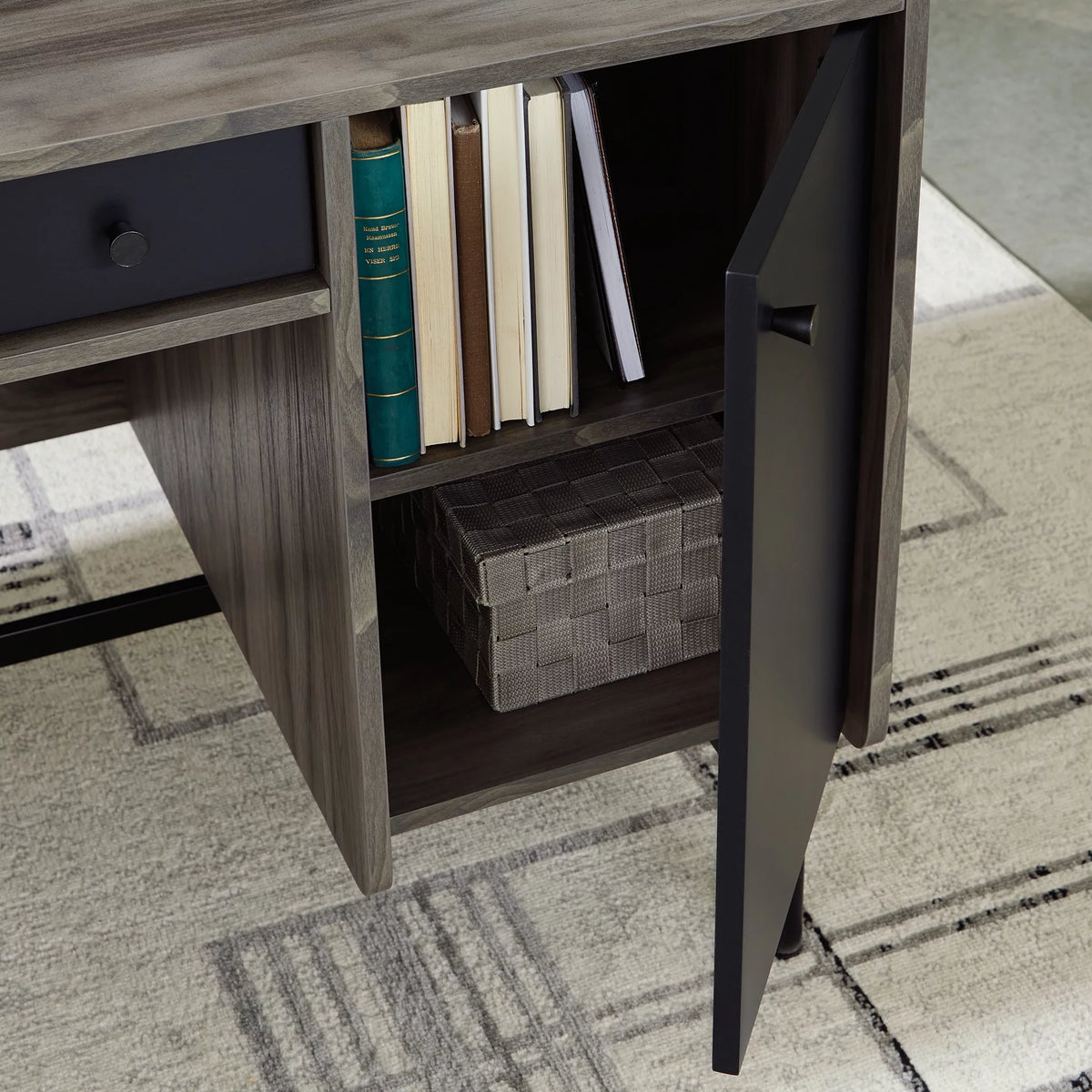 Jet Acacia Finish Double Pedestal Home Office Desk with Storage B957