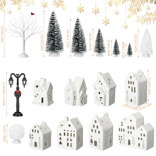 26 Pcs Ceramic Christmas Village Set with LED Houses Z48344