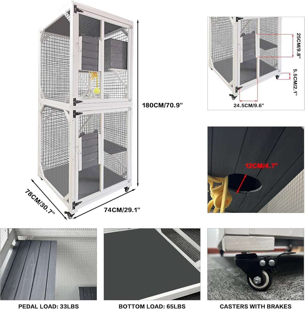 3-Tier Waterproof Cat Cage on Wheels with Windows & Doors R4035