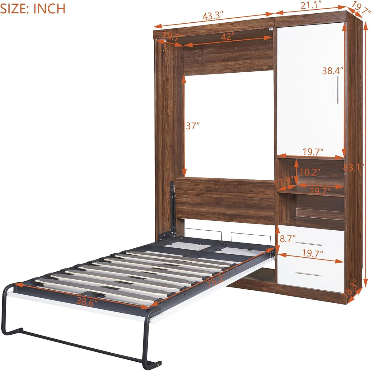 Twin Size Murphy Bed with Cabinet Gray O48196