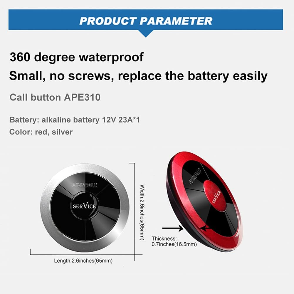 Wireless Calling System, Waterproof Pager Watch Receiver, Pack of 5 Pagers and 1 Receiver R159
