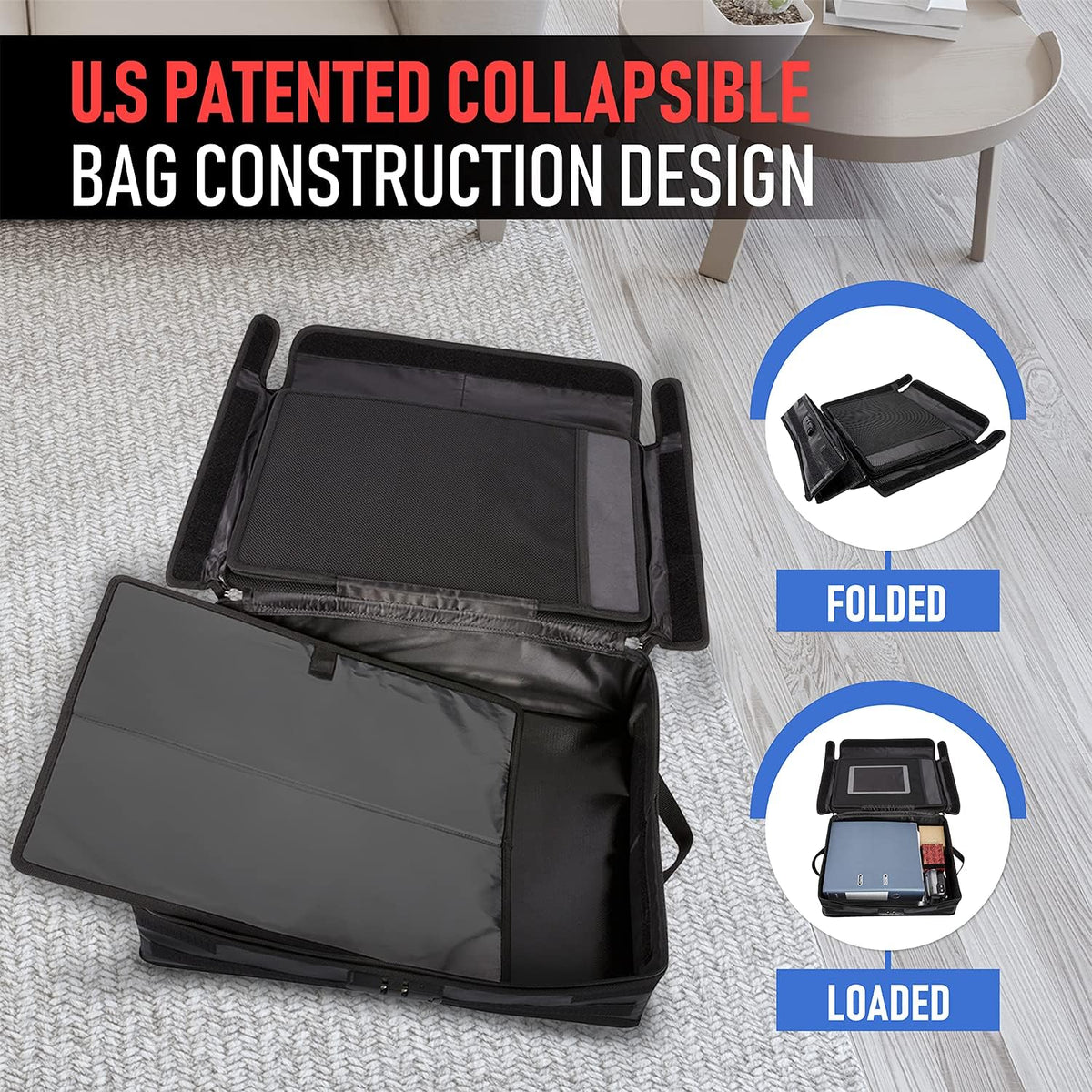Fireproof Document Organizer Bag with Lock, 3-Layer File Storage Box with Dividers, Waterproof Collapsible File Holder R601133