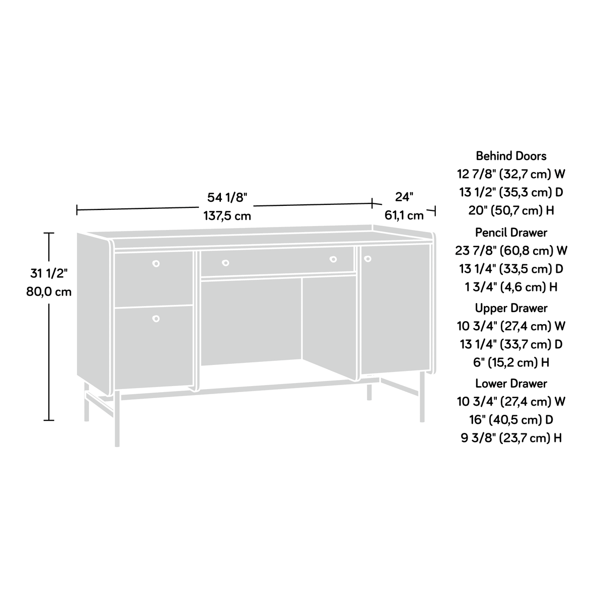 Jet Acacia Finish Double Pedestal Home Office Desk with Storage B957